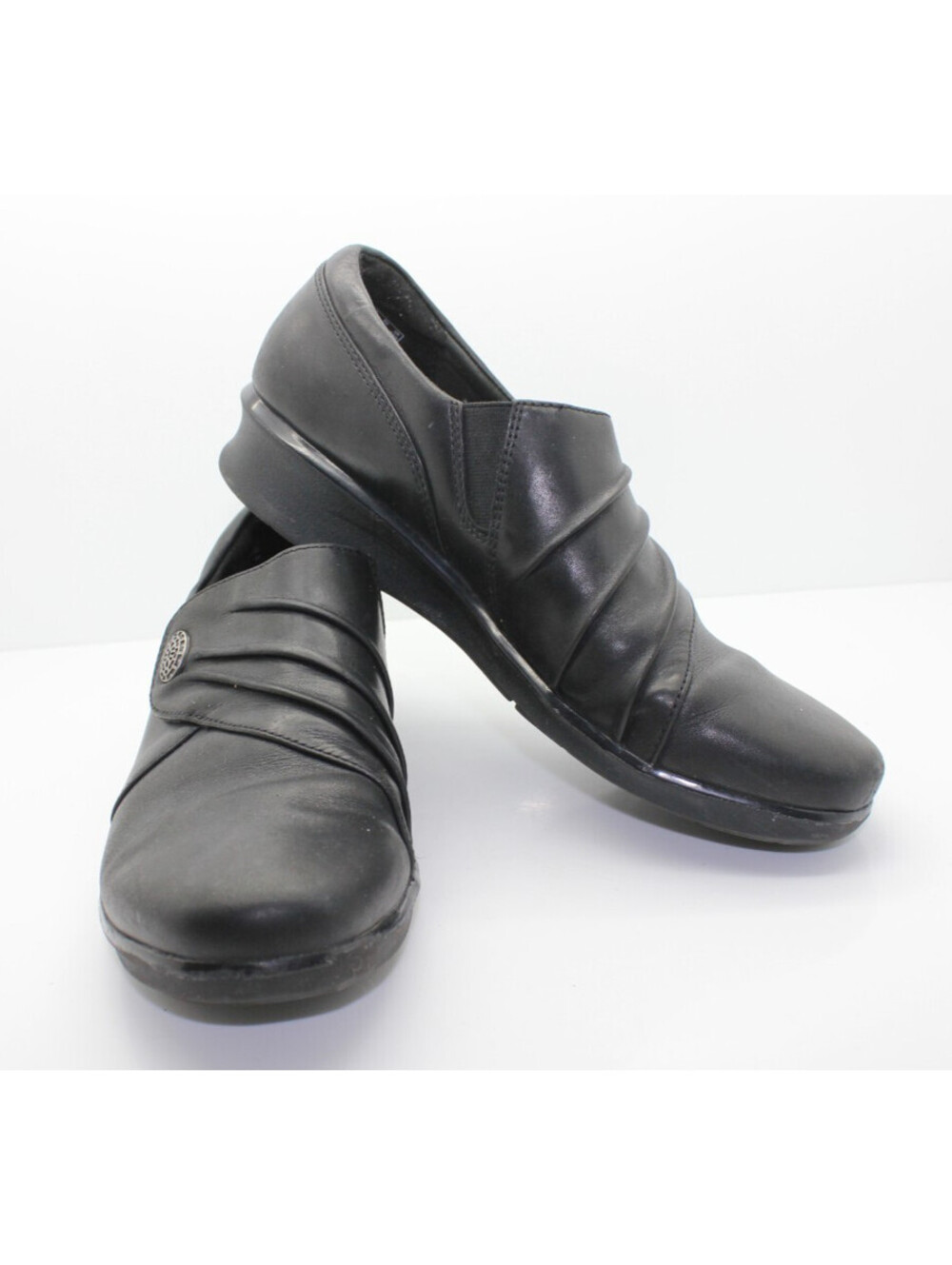 Clarks Collection Hope Roxanne Black Leather Slip On Loafers Women's Size 6.5 M